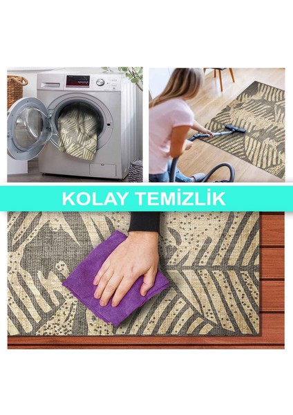 Ilyaki Home Baylee Desenli Kadife Pamuk Tabanlı Yıkanabilen Kaydırmaz Salon Halısı