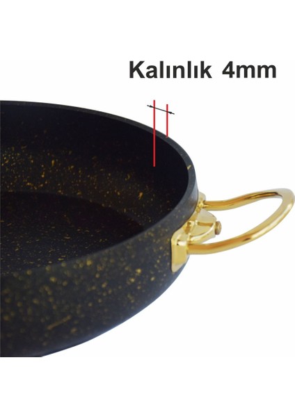 28 cm Granit Karnıyarık Tencere Altın Renk Kulplu