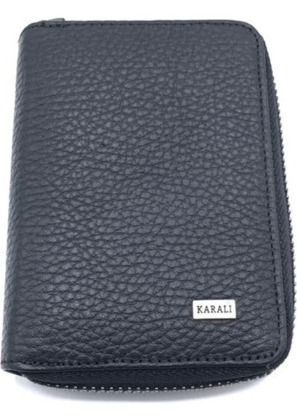 Karali Deri Karalı Erkek Hakiki Deri Fermuarlı Siyah Cüzdan KRL100-01B