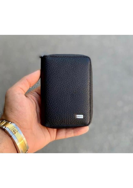 Fermuarlı Kartlıklı Para Bölmeli Hakiki Deri Cüzdan - Siyah Krld6