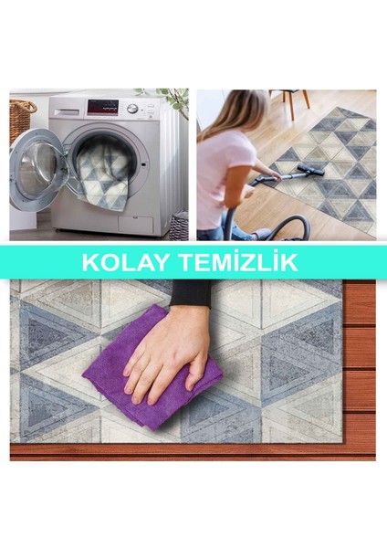 Ilyaki Home Bency Desenli Kadife Pamuk Tabanlı Yıkanabilen Kaydırmaz Salon Halısı