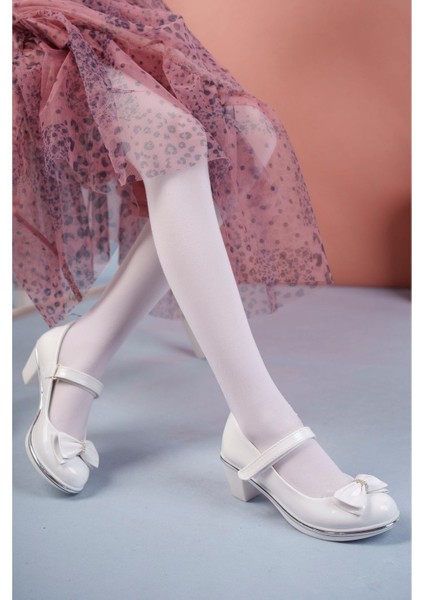 Topuklu Fiyonklu Beyaz Rugan Kız Çocuk Ayakkabı