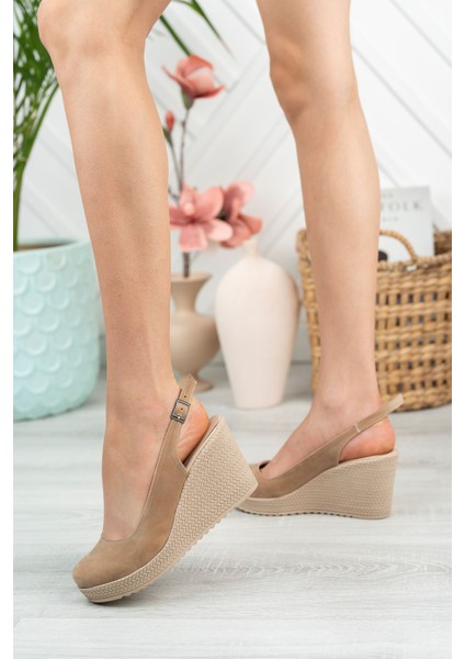 Dolgu Topuk Arkası Açık Vizon Süet Kadın Ayakkabı fiyatları