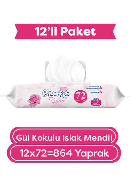 Gül Kokulu Islak Mendil 12X72'li Koli (864 Yaprak)