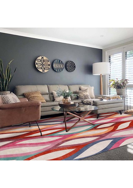 Ilyaki Home Billa Desenli Kadife Pamuk Tabanlı Yıkanabilen Kaydırmaz Salon Halısı