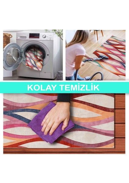 Ilyaki Home Billa Desenli Kadife Pamuk Tabanlı Yıkanabilen Kaydırmaz Salon Halısı