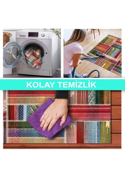 Ilyaki Home Bitsy Desenli Kadife Pamuk Tabanlı Yıkanabilen Kaydırmaz Salon Halısı