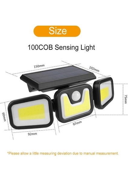 Açık Güneş Işık Güneş Enerjili 74 LED / 100COB 3 Kafa 100COB (Yurt Dışından) fırsatları