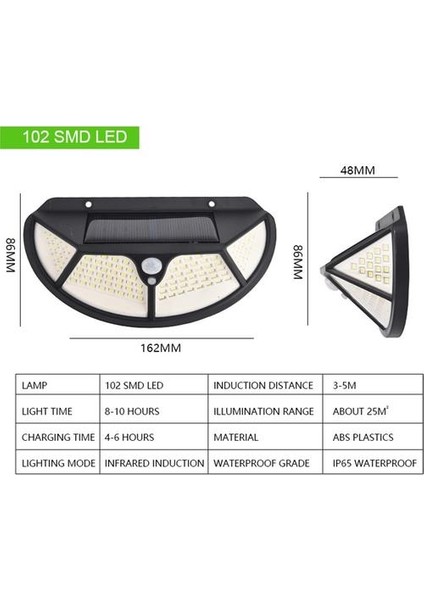 Solar Duvar Lambası Dört Aydınlık Yüzey Insan Indüksiyon 102 LED (Yurt Dışından) modelleri