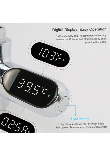 Dijital Duş Termometresi ℃/℉ Banyo Sıcaklığı Monitörü (Yurt Dışından)