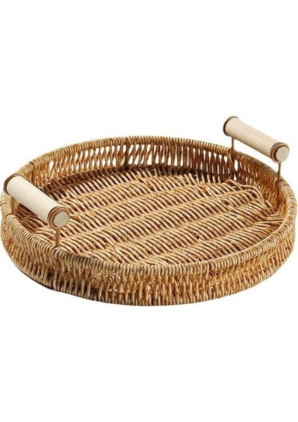 Yuvarlak Rattan Depolama Tepsisi Hasır Sepet Servis Tepsisi Meyve Ekran 24 cm (Yurt Dışından)