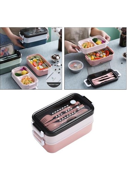 1 Adet Çift Katmanlı Öğle Yemeği Konteyner Bento Kutusu Sızdırmaz Lunchbox Çözüm Pembe (Yurt Dışından)