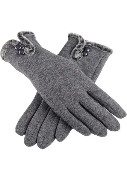 Kadın Kış Eldiveni Dokunmatik Ekran Polar Kalın Yumuşak Kürk Kaplı Astarlı Gri (Yurt Dışından) fiyatları