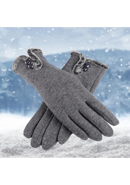 Kadın Kış Eldiveni Dokunmatik Ekran Polar Kalın Yumuşak Kürk Kaplı Astarlı Gri (Yurt Dışından) modelleri