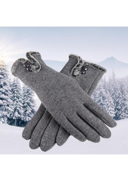 Kadın Kış Eldiveni Dokunmatik Ekran Polar Kalın Yumuşak Kürk Kaplı Astarlı Gri (Yurt Dışından) fırsatları