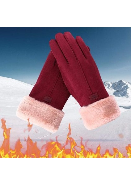 Kadın Eldiven Tam Parmak Mittens Kış Rüzgar Geçirmez Eldiven Bisiklet Yürüyüş Kırmızı (Yurt Dışından) fırsatları