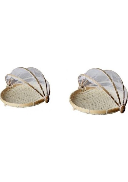 2pcs/set Yuvarlak Bambu ve Örgü Gıda Kapağı Yemek Çadır Piknik Sepeti Sunan (Yurt Dışından)