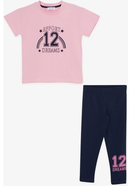 Macawı Kız Çocuk Taytlı Takım Rakam Baskılı 3-7 Yaş, Pembe