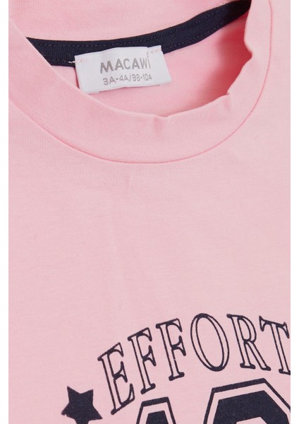 Macawı Kız Çocuk Taytlı Takım Rakam Baskılı 3-7 Yaş, Pembe