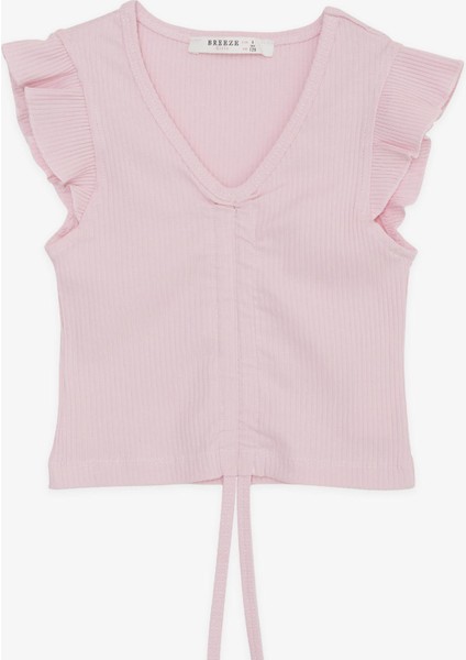 Kız Çocuk Crop Tişört Bağcıklı Fırfırlı 8-14 Yaş, Pembe