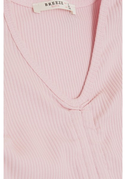 Kız Çocuk Crop Tişört Bağcıklı Fırfırlı 8-14 Yaş, Pembe