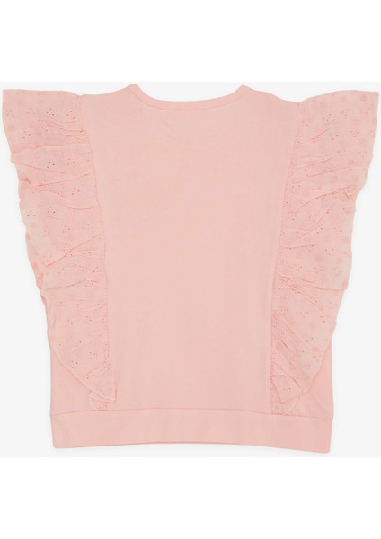 Kız Çocuk Tişört Taşlı Kalp Baskılı Güpürlü 6-12 Yaş, Somon fiyatları