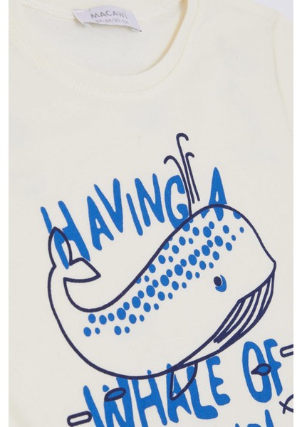 Macawı Erkek Çocuk Şortlu Takım Eğlenceli Balina Baskılı 1.5-5 Yaş, Krem indirimleri