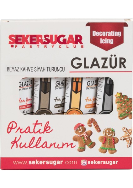 Şeker&sugar Glazür 4'lü Set 40 gr  Beyaz, Kahve, Siyah, Turuncu