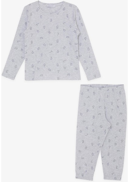 Macawı Erkek Çocuk Pijama Takımı Rakam Desenli 1.5-5 Yaş, Açık Gri Melanj
