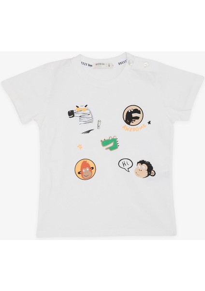 Girls & Boys Erkek Bebek Tişört Havalı Mükemmel Dostlar Temalı 9 Ay-3 Yaş, Ekru