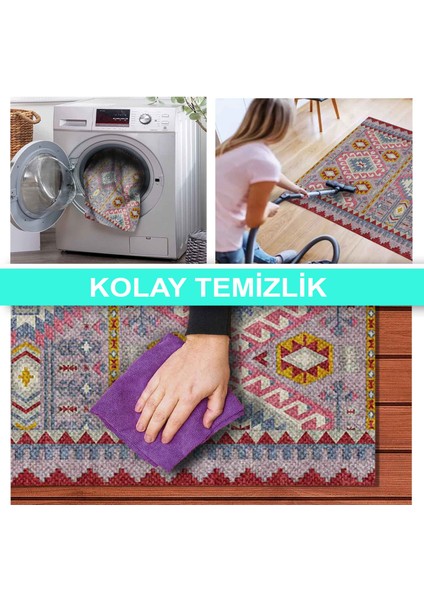 Ilyaki Home Breana Desenli Kadife Pamuk Tabanlı Yıkanabilen Kaydırmaz Salon Halısı