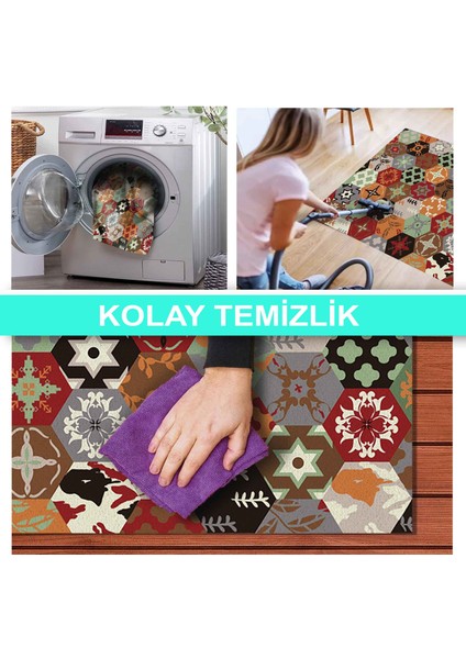 Ilyaki Home Bria Desenli Kadife Pamuk Tabanlı Yıkanabilen Kaydırmaz Salon Halısı