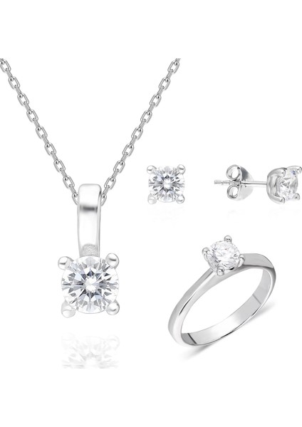925 Ayar Gümüş Mini Zirkon Taşlı Kadın Takı Set