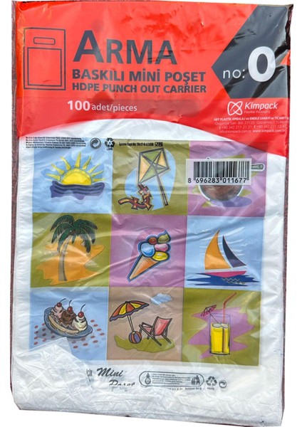 Baskılı Mini Blok Poşet Torba - No : 0 - 20X30 Cm. - Beyaz - 100 Adetlik 10 Paket