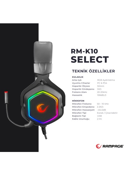 RM-K50 Select USB 7.1 RGB Mikrofonlu Kulaklık Siyah