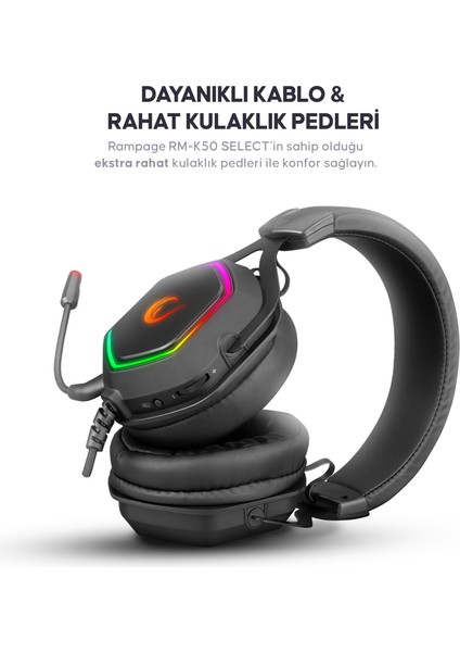 RM-K50 Select USB 7.1 RGB Mikrofonlu Kulaklık Siyah