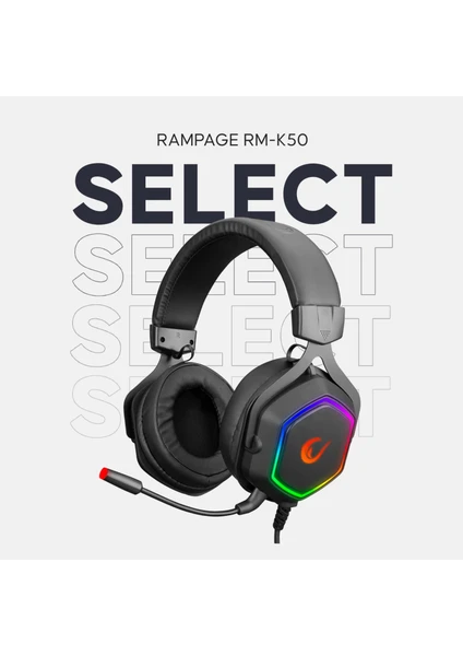 RM-K50 Select USB 7.1 RGB Mikrofonlu Kulaklık Siyah