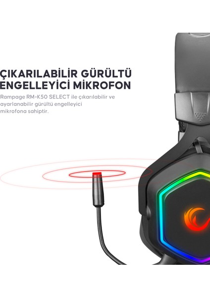 RM-K50 Select USB 7.1 RGB Mikrofonlu Kulaklık Siyah