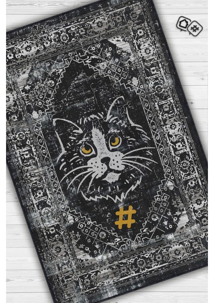 Kolye Hashtag Siyah Gri Salon Halısı Etnik Desenli Halı Kedi Figürlü Oturma Odası Halısı fiyatları