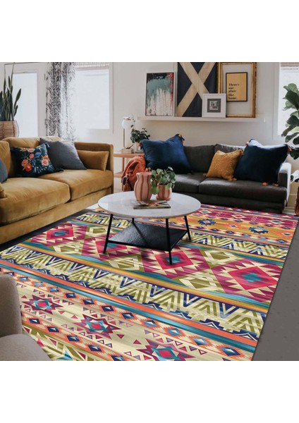 Ilyaki Home Brianna Desenli Kadife Pamuk Tabanlı Yıkanabilen Kaydırmaz Salon Halısı