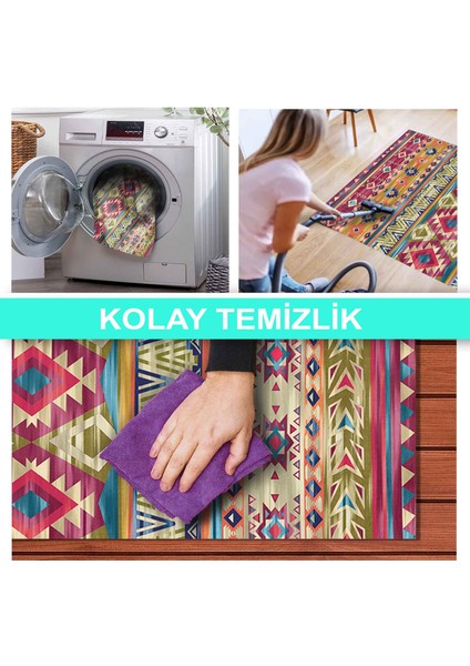 Ilyaki Home Brianna Desenli Kadife Pamuk Tabanlı Yıkanabilen Kaydırmaz Salon Halısı