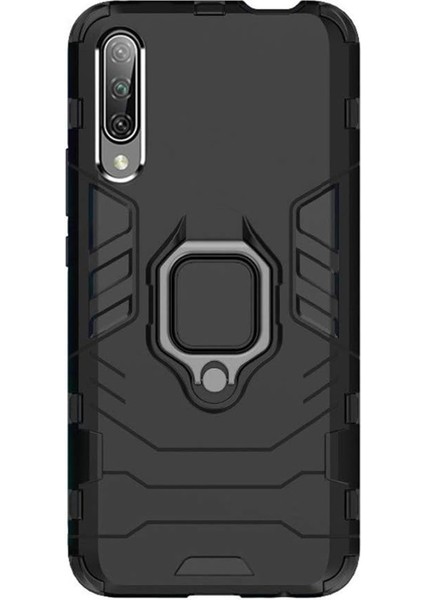 Huawei Honor 9x - Honor 9x Pro Batman Çin Serisi Yüzük Standlı Armor Kılıf - Siyah