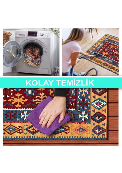 Ilyaki Home Caleb Desenli Kadife Pamuk Tabanlı Yıkanabilen Kaydırmaz Salon Halısı