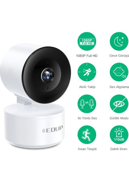 Edup Akıllı Kamera 300W Hd Wifi Gece Görüşlü 360 Derece Dönebilen Wifi Ip Kamera