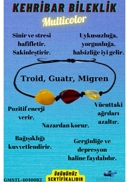 Sertifikalı Kehribar Bileklik Multicolor