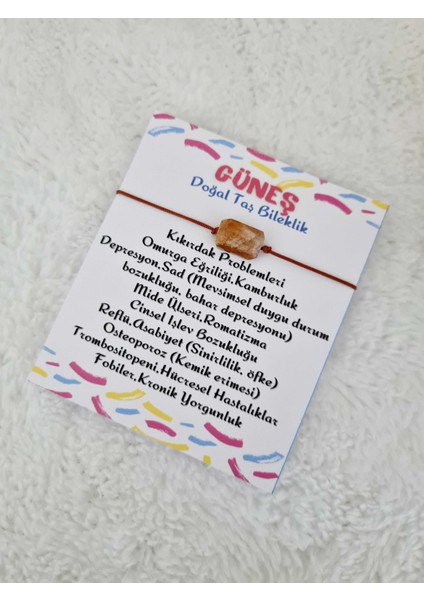 Güneş Taşı Bileklik Ayarlamalı Ipli Orijinal Doğal Taş Asansörlü Kilit Sistemi