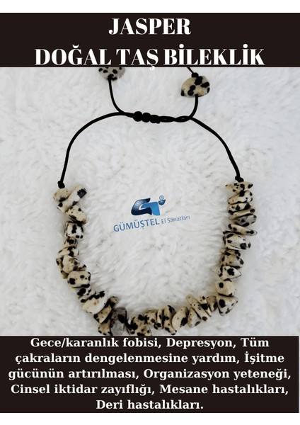 Doğal Kırık Taş Jasper Dalmaçyalı Taşı Bileklik Asansörlü Kilit Sistemi