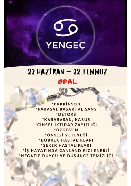 Sertifikalı Burç Taşı Yengeç Burcu Opal Taşı Bileklik