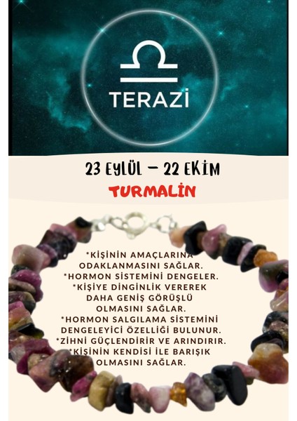 Sertifikalı Burç Taşı Terazi Burcu Turmalin Taşı Bileklik
