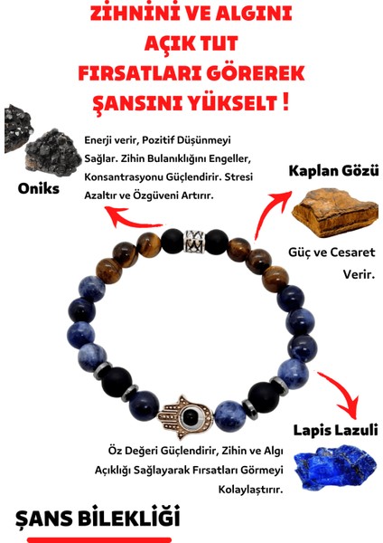 Gümüştel El Sanatları Şans Doğaltaş Tılsım Bilekliği Lapis Lazuli Kaplangözü Oniks Doğal Taş Bileklik